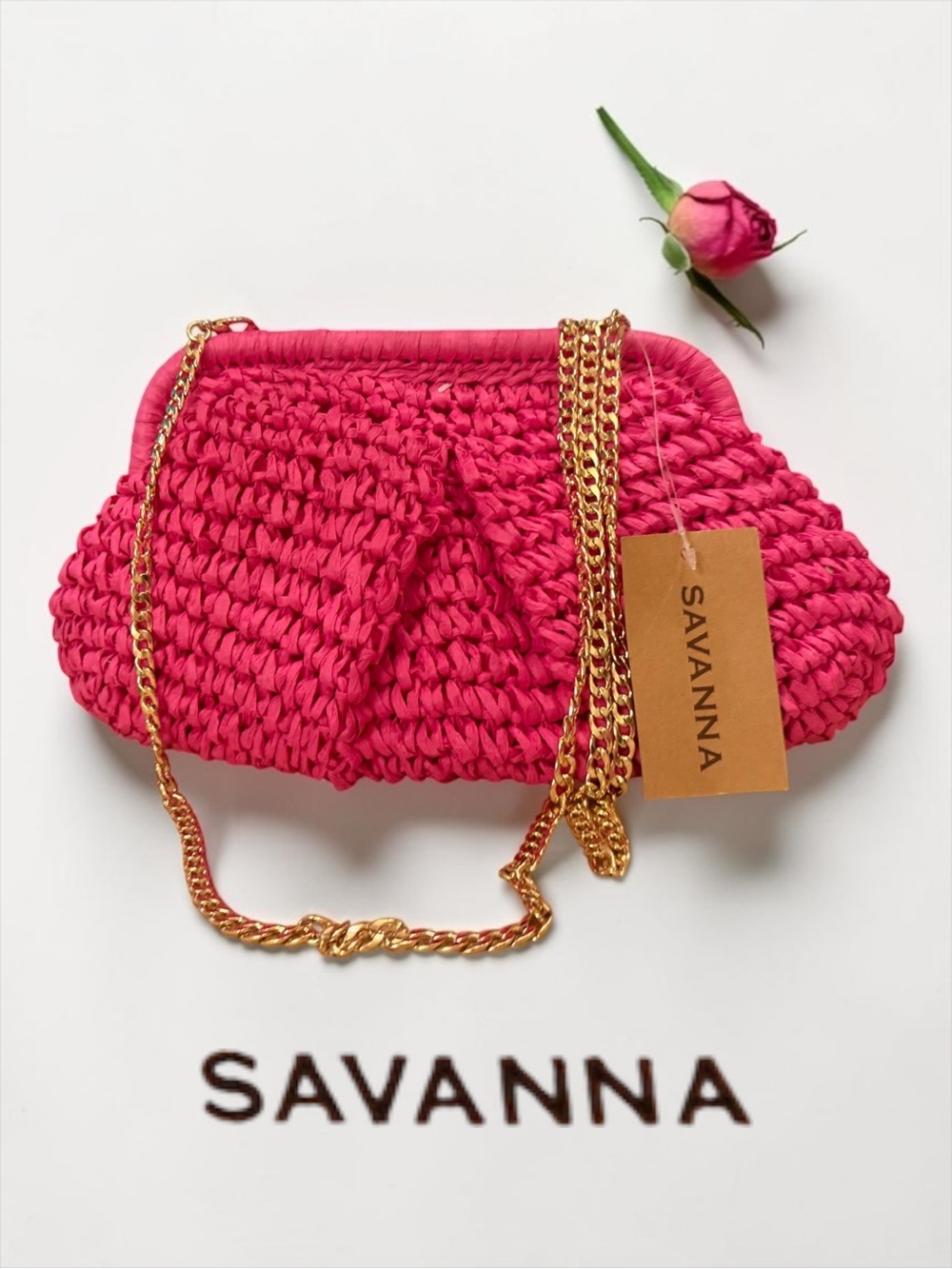 Savanna Fuchsia Straw Cloud Dumpling Pouch Crossbody NWT
